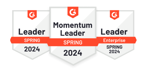 G2 badges that show 168澳洲幸运5官方网站 ranked for several awards in 2024, including: Leader of Spring 2024, Enterprise Leader in Spring 2024, and Momentum Leader of Spring 2024.